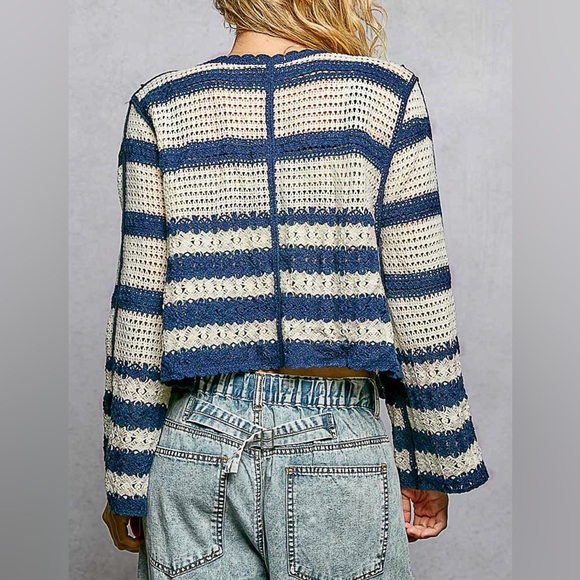 POL Blue and Cream Floral Knit Cardigan one size best for small / medium - Picture 3 of 11